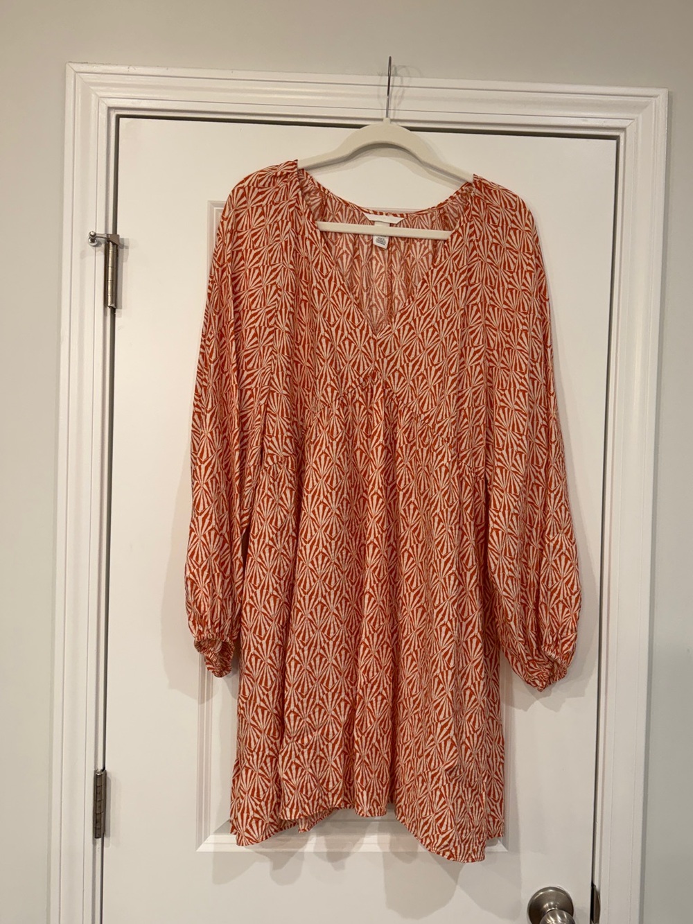 H&M Orange Print Long-Sleeve V-Neck Tunic Dress
